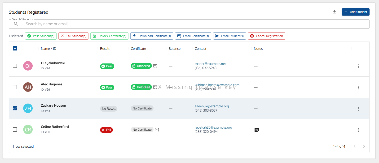 Class Student Registrations Table Class Student Registrations Table
