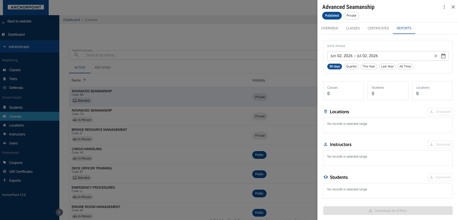 Course Drawer Reports Tab Course Drawer Reports Tab