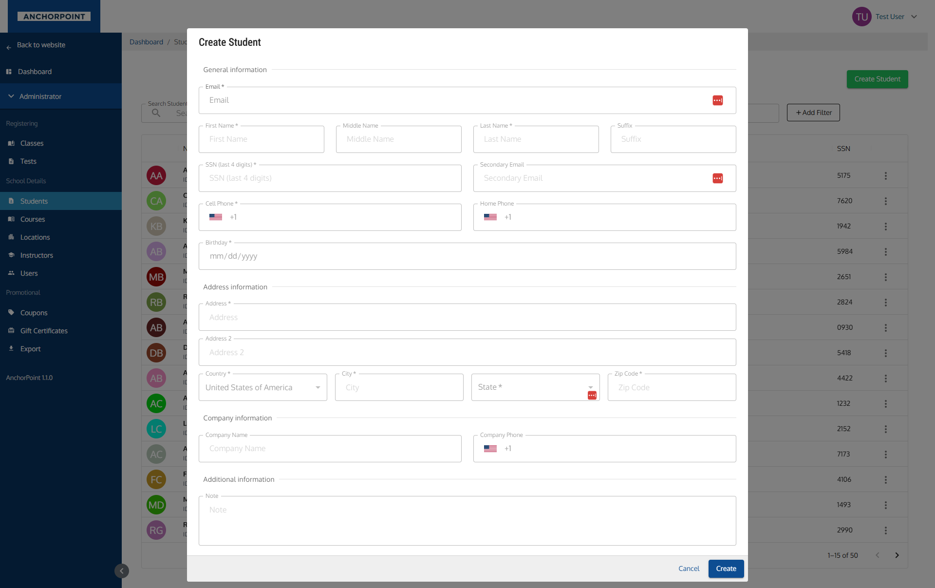 Create Student Create Student