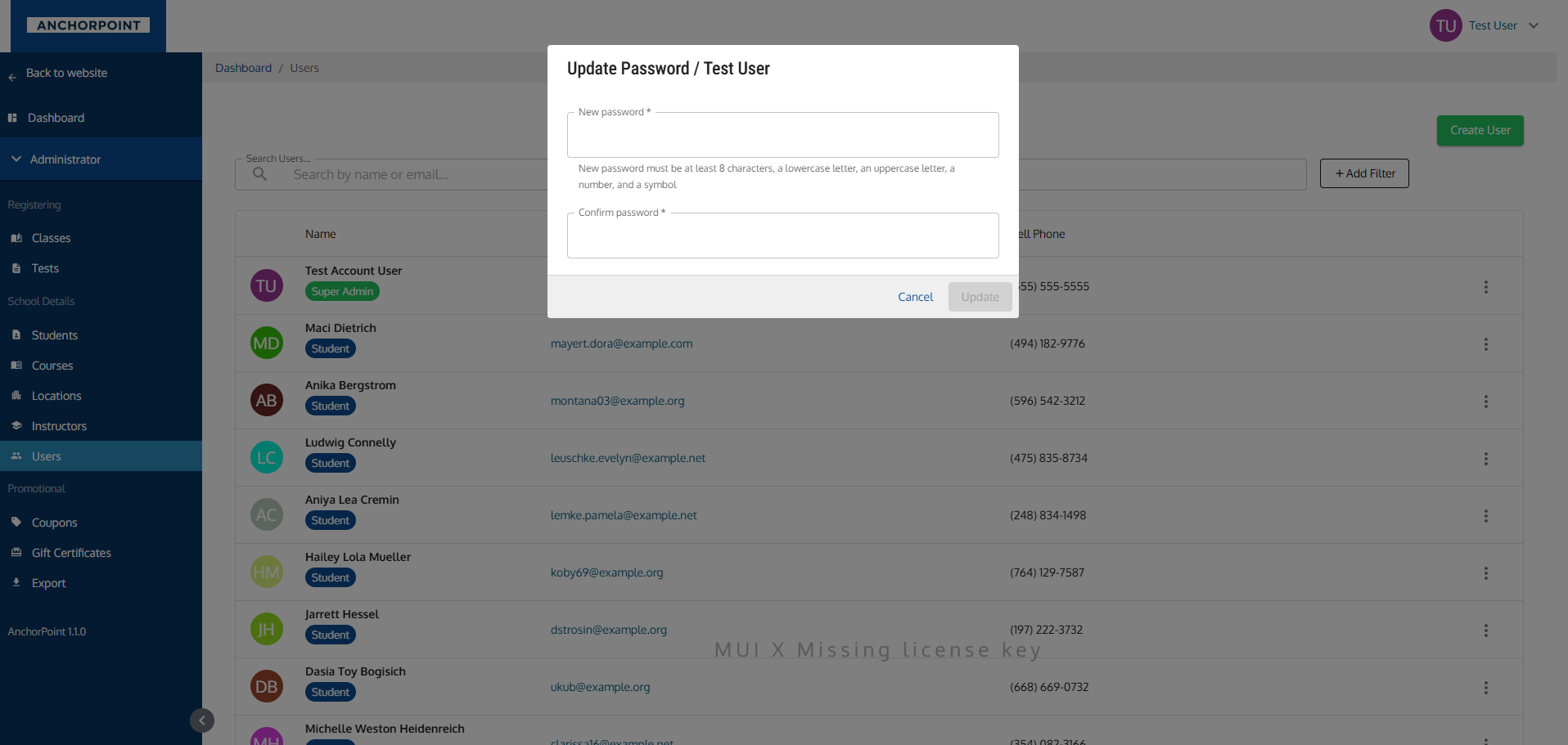 Update User Password Update User Password